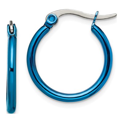 Stainless Steel 14mm Blue Hoop Earrings