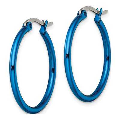 Stainless Steel 19mm Blue IP Hoop Earrings – view 5