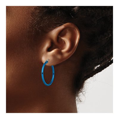 Stainless Steel 19mm Blue IP Hoop Earrings – view 6