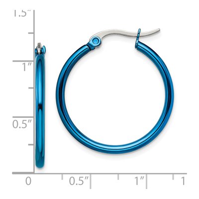 Stainless Steel 19mm Blue IP Hoop Earrings – view 7