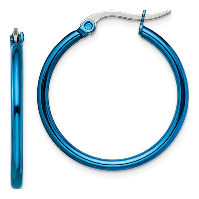 Stainless Steel 19mm Blue IP Hoop Earrings