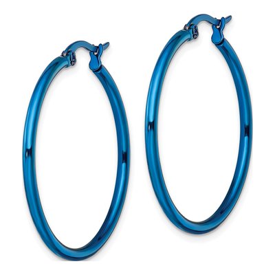 Stainless Steel 29mm Blue IP Hoop Earrings – view 3