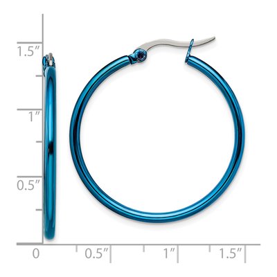 Stainless Steel 29mm Blue IP Hoop Earrings – view 5