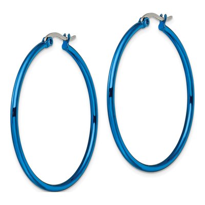 Stainless Steel 34mm Blue IP Hoop Earrings – view 5