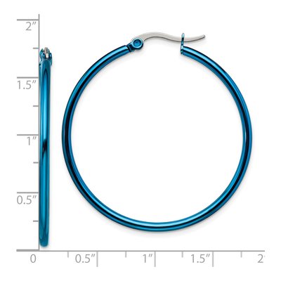 Stainless Steel 34mm Blue IP Hoop Earrings – view 7