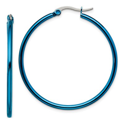 Stainless Steel 34mm Blue IP Hoop Earrings