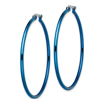 Stainless Steel 44mm Blue IP Hoop Earrings – view 4