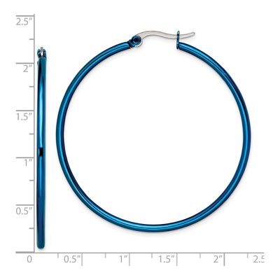 Stainless Steel 44mm Blue IP Hoop Earrings – view 6