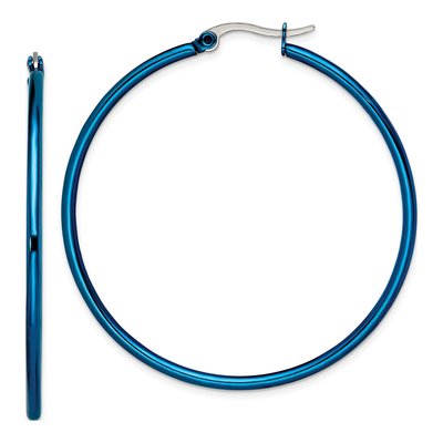 Stainless Steel 44mm Blue IP Hoop Earrings