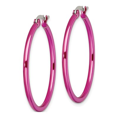 Stainless Steel 29mm Pink IP Hoop Earrings – view 4