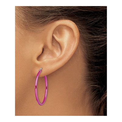 Stainless Steel 29mm Pink IP Hoop Earrings – view 5