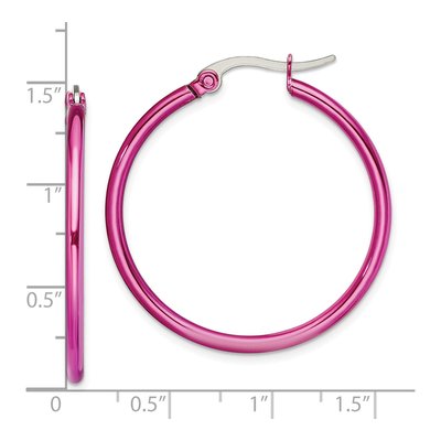Stainless Steel 29mm Pink IP Hoop Earrings – view 6