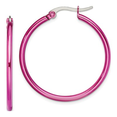 Stainless Steel 29mm Pink IP Hoop Earrings