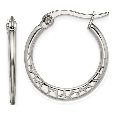 Stainless Steel 22mm Textured Hoop Earrings