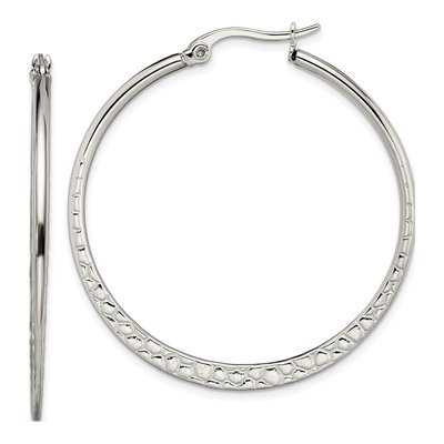 Stainless Steel 40mm Textured Hoop Earrings
