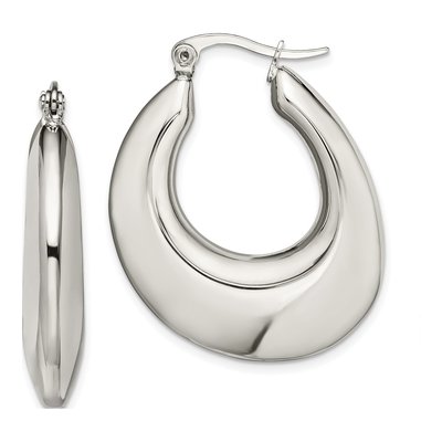Stainless Steel 34mm Teardrop Hoop Earrings