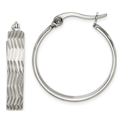 Stainless Steel 25mm Textured Hoop Earrings