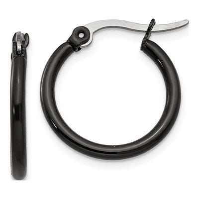 Black Stainless Steel 19mm Black Hoop Earrings