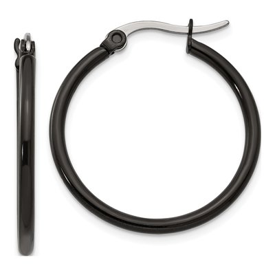 Black Stainless Steel 26mm Hoop Earrings