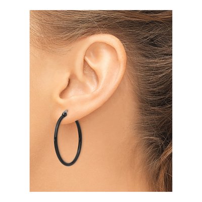 Black Stainless Steel 32mm Hoop Earrings – view 5