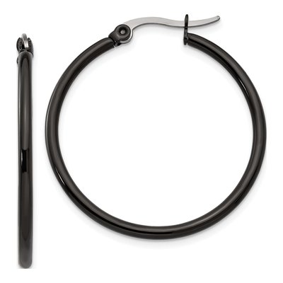 Black Stainless Steel 32mm Hoop Earrings