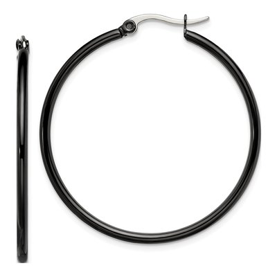 Black Stainless Steel 40mm Hoop Earrings