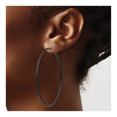Black Stainless Steel 60mm Hoop Earrings – view 5
