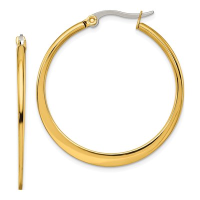 Stainless Steel 34mm Tapered Hoop Earrings