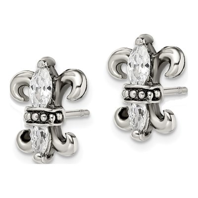 Stainless Steel CZ Fleur de Lis Stud Earrings – view 4