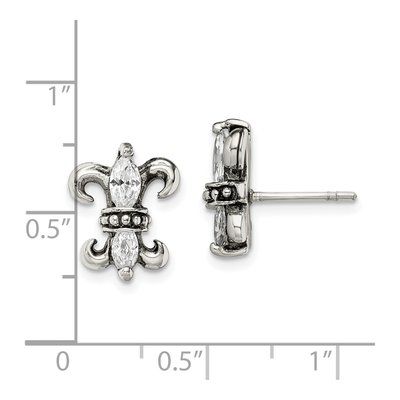 Stainless Steel CZ Fleur de Lis Stud Earrings – view 6