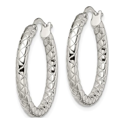 Stainless Steel 25mm Textured Hoop Earrings – view 4