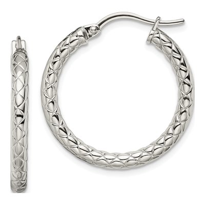 Stainless Steel 25mm Textured Hoop Earrings