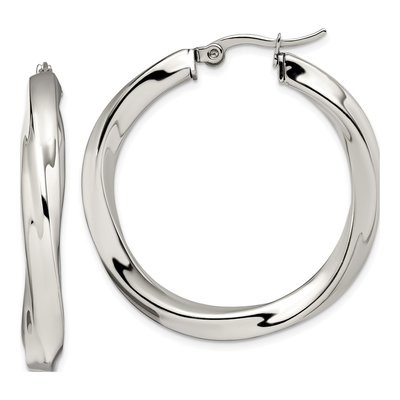 Stainless Steel 37mm Twisted Hoop Earrings
