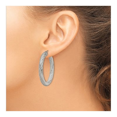 Stainless Steel 40mm Textured Hoop Earrings – view 5