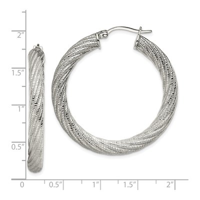 Stainless Steel 40mm Textured Hoop Earrings – view 6