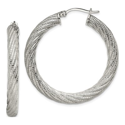 Stainless Steel 40mm Textured Hoop Earrings