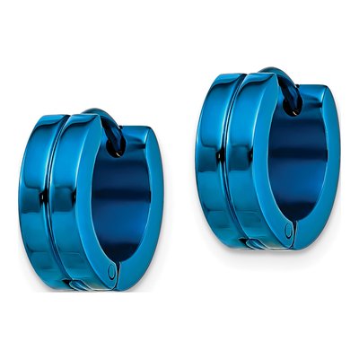 Stainless Steel 13mm Blue IP Huggie Hoop Earrings – view 4