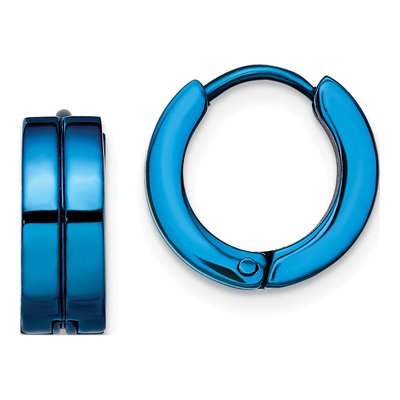 Stainless Steel 13mm Blue IP Huggie Hoop Earrings
