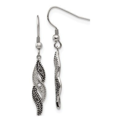 Stainless Steel CZ Antiqued Dangle Earrings