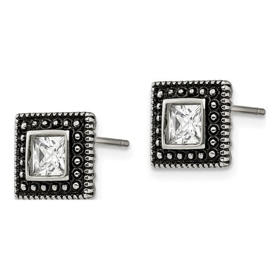 Stainless Steel CZ Square Stud Earrings – view 4