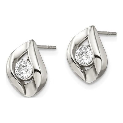 Stainless Steel Round CZ Button Stud Earrings – view 4