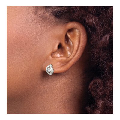 Stainless Steel Round CZ Button Stud Earrings – view 5