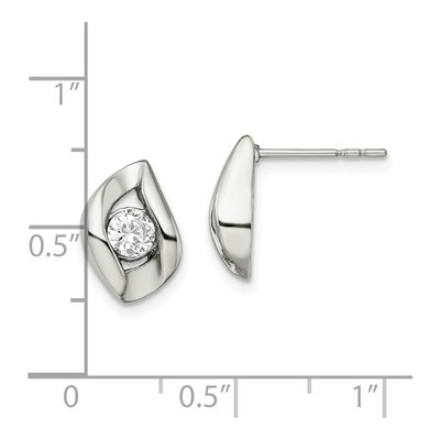 Stainless Steel Round CZ Button Stud Earrings – view 6