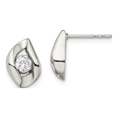 Stainless Steel Round CZ Button Stud Earrings