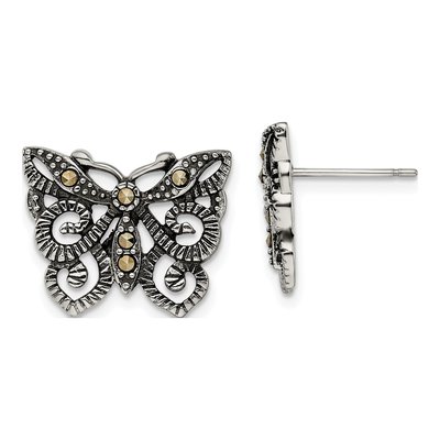 Stainless Steel Marcasite Butterfly Stud Earrings