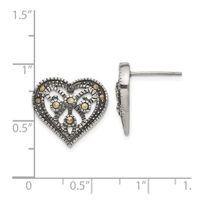 Stainless Steel Marcasite Heart Stud Earrings – view 6