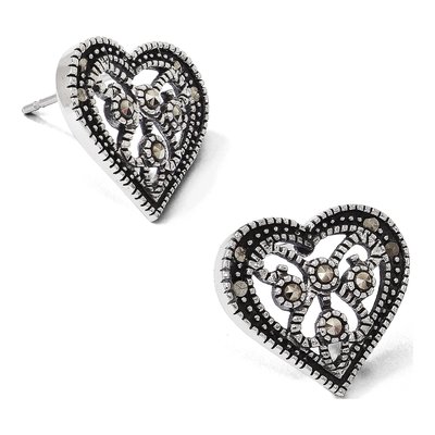 Stainless Steel Marcasite Heart Stud Earrings – view 7