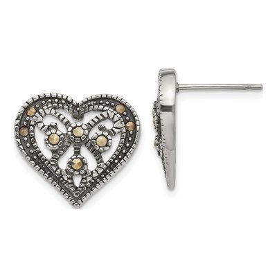 Stainless Steel Marcasite Heart Stud Earrings