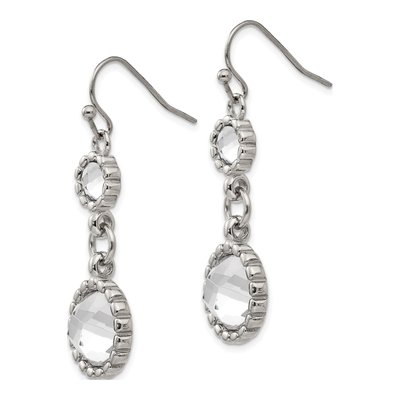 Stainless Steel Grey Glass Dangle Earrings – view 4