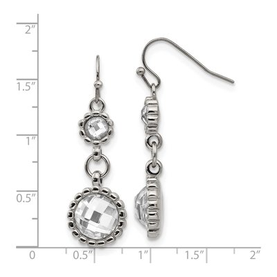 Stainless Steel Grey Glass Dangle Earrings – view 6